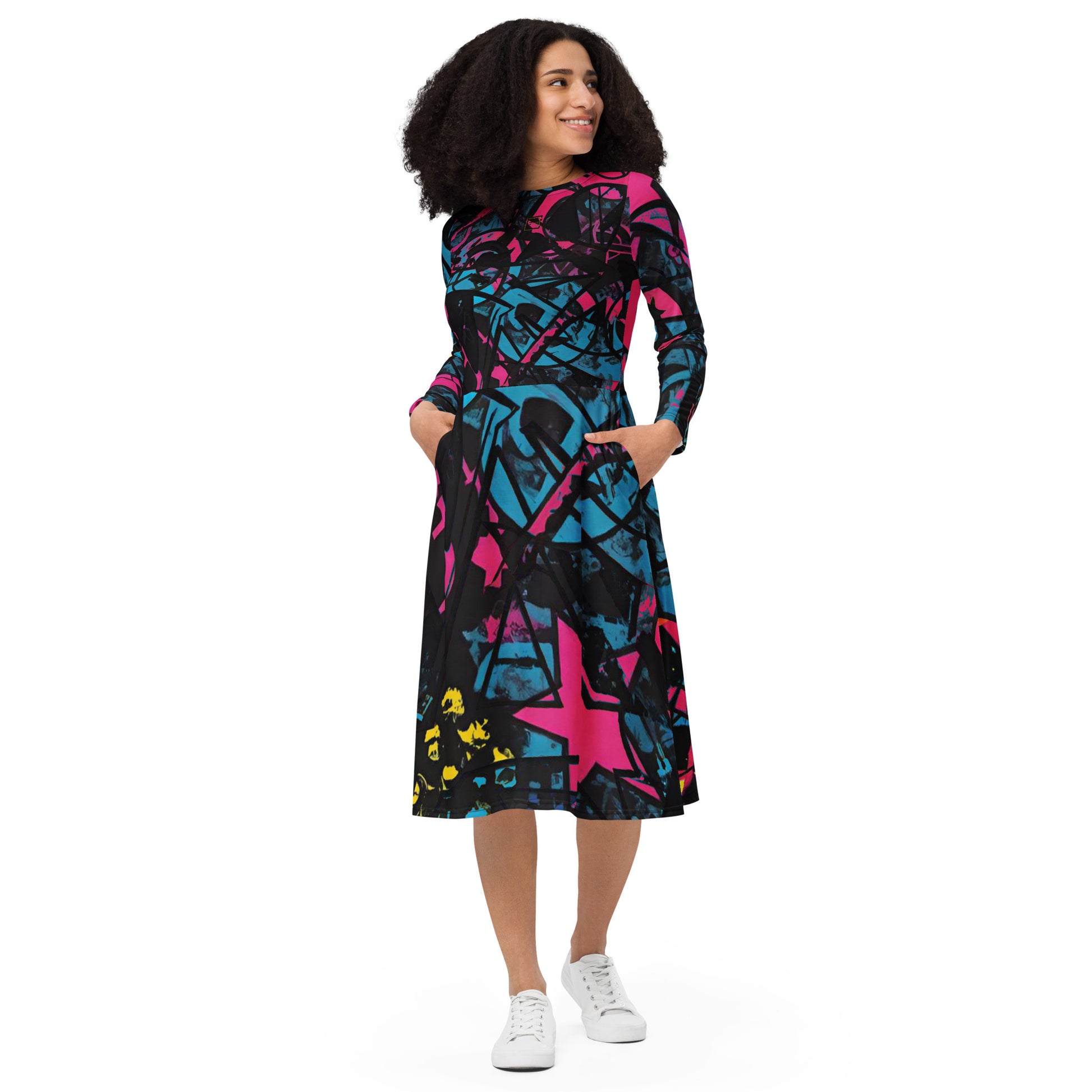 Echoes #2 long sleeve midi dress